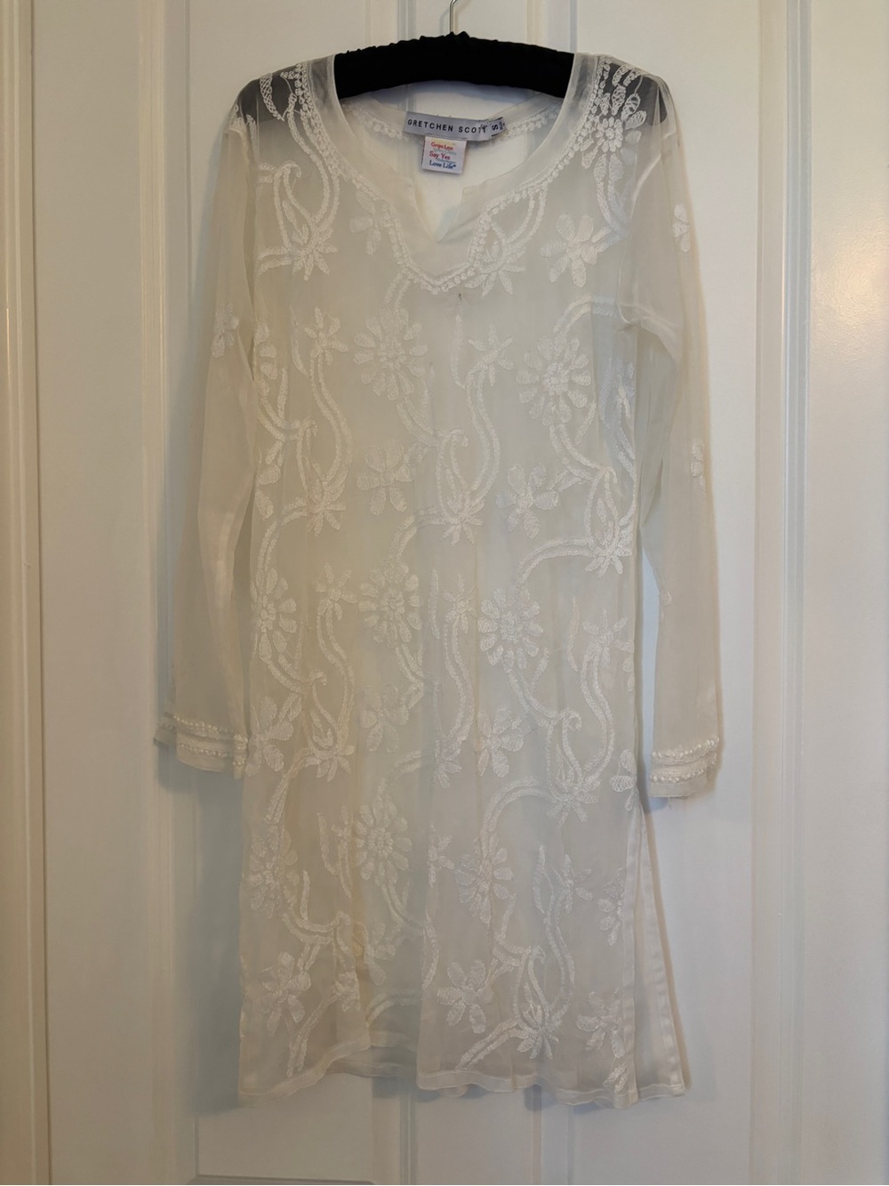 Gretchen Scott Designs White Embroidered Sheer Swim Suit Cover.  Size S